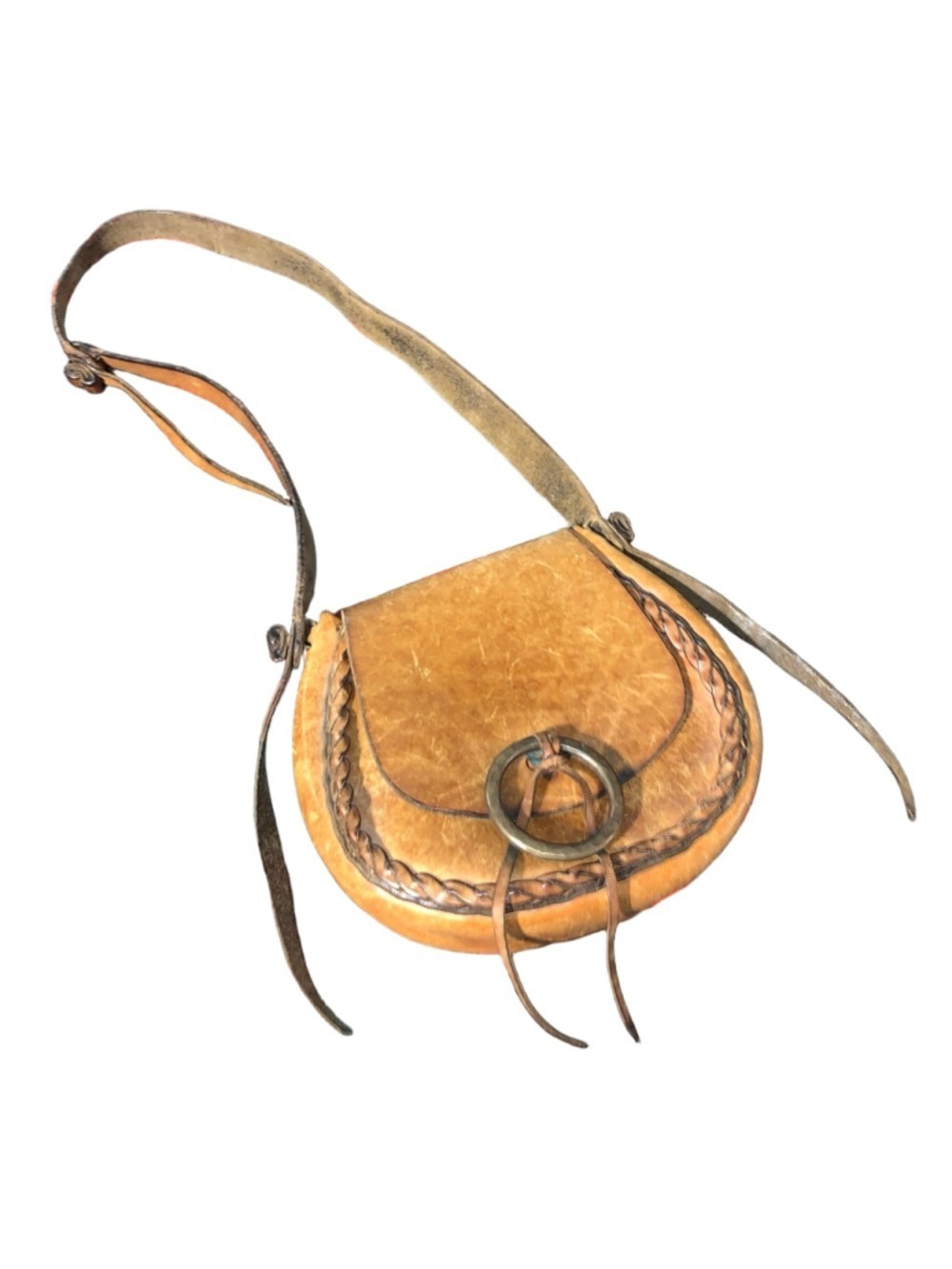 Women's vintage boho Brown Leather Crossbody Bag One Size